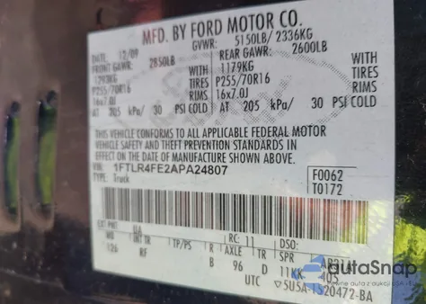 2010 Ford Ranger Sport/Xlt из США, поврежденный, VIN 1FTLR4FE2APA24807